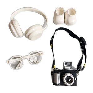 3Pcs Doll Accessories Mini Glasses, Camera, Head Phones and Shoes for 17Cm Doll